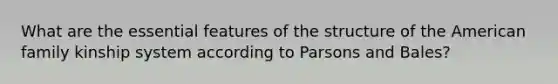 What are the essential features of the structure of the American family kinship system according to Parsons and Bales?