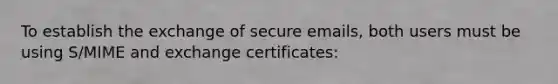 To establish the exchange of secure emails, both users must be using S/MIME and exchange certificates: