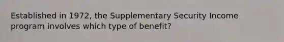 Established in 1972, the Supplementary Security Income program involves which type of benefit?