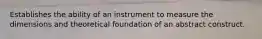 Establishes the ability of an instrument to measure the dimensions and theoretical foundation of an abstract construct.