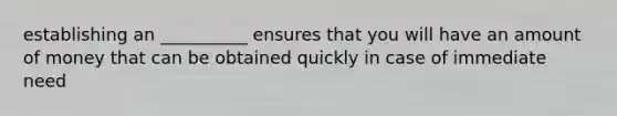 establishing an __________ ensures that you will have an amount of money that can be obtained quickly in case of immediate need