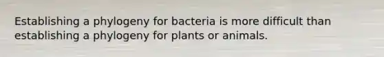 Establishing a phylogeny for bacteria is more difficult than establishing a phylogeny for plants or animals.