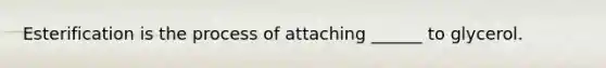 Esterification is the process of attaching ______ to glycerol.