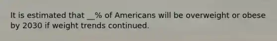It is estimated that __% of Americans will be overweight or obese by 2030 if weight trends continued.