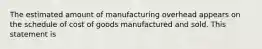 The estimated amount of manufacturing overhead appears on the schedule of cost of goods manufactured and sold. This statement is