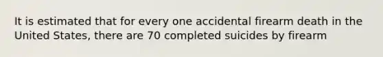 It is estimated that for every one accidental firearm death in the United States, there are 70 completed suicides by firearm