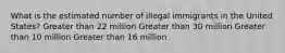 What is the estimated number of illegal immigrants in the United States? Greater than 22 million Greater than 30 million Greater than 10 million Greater than 16 million