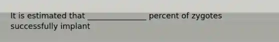 It is estimated that _______________ percent of zygotes successfully implant