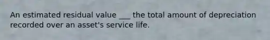 An estimated residual value ___ the total amount of depreciation recorded over an asset's service life.