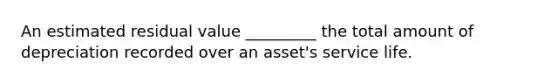 An estimated residual value _________ the total amount of depreciation recorded over an asset's service life.