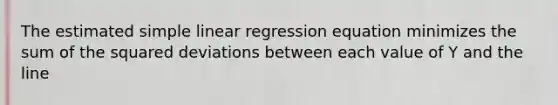 The estimated <a href='https://www.questionai.com/knowledge/kuO8H0fiMa-simple-linear-regression' class='anchor-knowledge'>simple linear regression</a> equation minimizes the sum of the squared deviations between each value of Y and the line