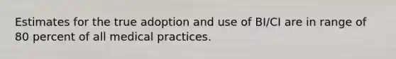 Estimates for the true adoption and use of BI/CI are in range of 80 percent of all medical practices.