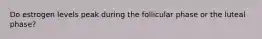 Do estrogen levels peak during the follicular phase or the luteal phase?