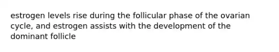 estrogen levels rise during the follicular phase of the ovarian cycle, and estrogen assists with the development of the dominant follicle