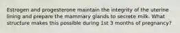 Estrogen and progesterone maintain the integrity of the uterine lining and prepare the mammary glands to secrete milk. What structure makes this possible during 1st 3 months of pregnancy?