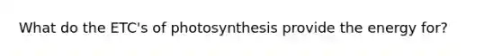 What do the ETC's of photosynthesis provide the energy for?