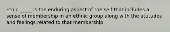 Ethic _____ is the enduring aspect of the self that includes a sense of membership in an ethnic group along with the attitudes and feelings related to that membership