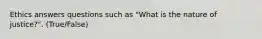 Ethics answers questions such as "What is the nature of justice?". (True/False)