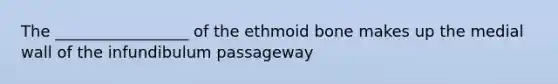 The _________________ of the ethmoid bone makes up the medial wall of the infundibulum passageway