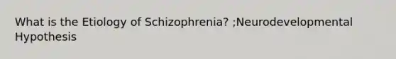 What is the Etiology of Schizophrenia? ;Neurodevelopmental Hypothesis