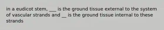 in a eudicot stem, ___ is the ground tissue external to the system of vascular strands and __ is the ground tissue internal to these strands