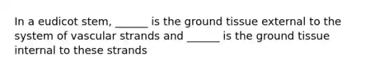 In a eudicot stem, ______ is the ground tissue external to the system of vascular strands and ______ is the ground tissue internal to these strands