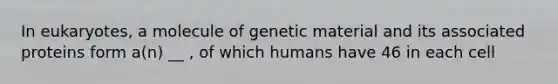 In eukaryotes, a molecule of genetic material and its associated proteins form a(n) __ , of which humans have 46 in each cell