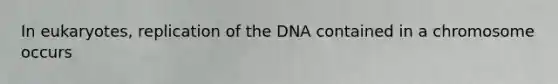 In eukaryotes, replication of the DNA contained in a chromosome occurs