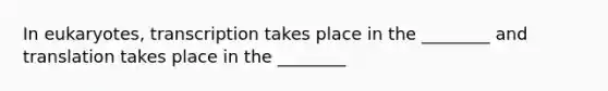 In eukaryotes, transcription takes place in the ________ and translation takes place in the ________