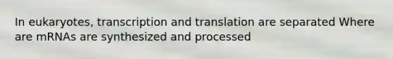 In eukaryotes, transcription and translation are separated Where are mRNAs are synthesized and processed