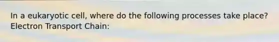 In a eukaryotic cell, where do the following processes take place? Electron Transport Chain: