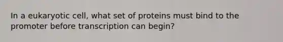 In a eukaryotic cell, what set of proteins must bind to the promoter before transcription can begin?