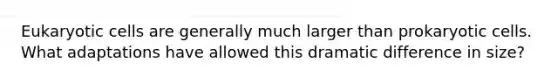 Eukaryotic cells are generally much larger than prokaryotic cells. What adaptations have allowed this dramatic difference in size?