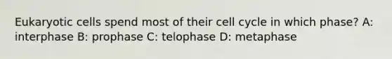 Eukaryotic cells spend most of their cell cycle in which phase? A: interphase B: prophase C: telophase D: metaphase