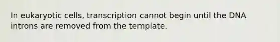 In eukaryotic cells, transcription cannot begin until the DNA introns are removed from the template.