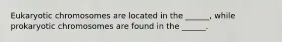 Eukaryotic chromosomes are located in the ______, while prokaryotic chromosomes are found in the ______.