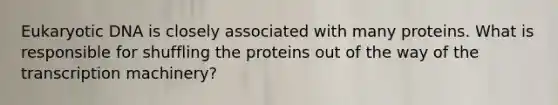 Eukaryotic DNA is closely associated with many proteins. What is responsible for shuffling the proteins out of the way of the transcription machinery?