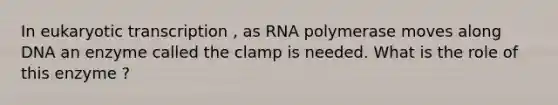 In eukaryotic transcription , as RNA polymerase moves along DNA an enzyme called the clamp is needed. What is the role of this enzyme ?