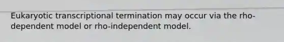 Eukaryotic transcriptional termination may occur via the rho-dependent model or rho-independent model.