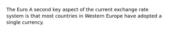 The Euro A second key aspect of the current exchange rate system is that most countries in Western Europe have adopted a single currency.