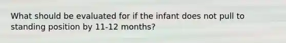 What should be evaluated for if the infant does not pull to standing position by 11-12 months?