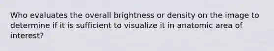 Who evaluates the overall brightness or density on the image to determine if it is sufficient to visualize it in anatomic area of interest?