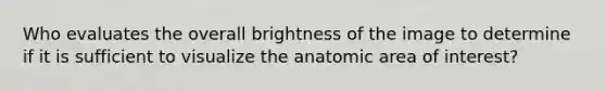 Who evaluates the overall brightness of the image to determine if it is sufficient to visualize the anatomic area of interest?