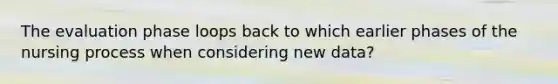 The evaluation phase loops back to which earlier phases of the nursing process when considering new data?