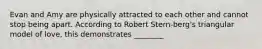 Evan and Amy are physically attracted to each other and cannot stop being apart. According to Robert Stern-berg's triangular model of love, this demonstrates ________