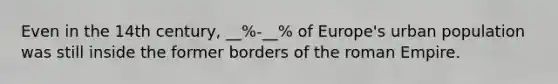 Even in the 14th century, __%-__% of Europe's urban population was still inside the former borders of the roman Empire.