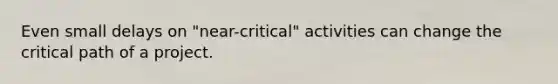 Even small delays on "near-critical" activities can change the critical path of a project.