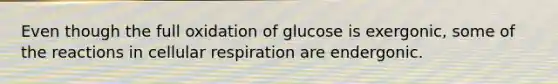 Even though the full oxidation of glucose is exergonic, some of the reactions in cellular respiration are endergonic.