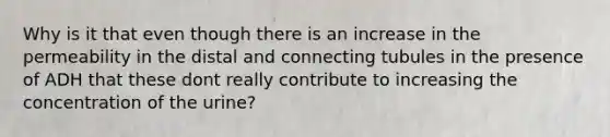 Why is it that even though there is an increase in the permeability in the distal and connecting tubules in the presence of ADH that these dont really contribute to increasing the concentration of the urine?