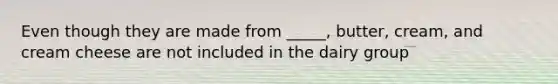 Even though they are made from _____, butter, cream, and cream cheese are not included in the dairy group